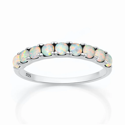 Sterling Silver Rhodium Plated White Lab Opal Ring
