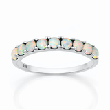 Sterling Silver Rhodium Plated White Lab Opal Ring