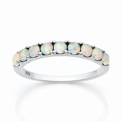 Sterling Silver Rhodium Plated White Lab Opal Ring