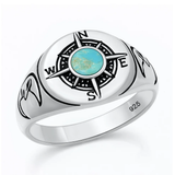 Sterling Silver Oxidized And Polished Compass Turquoise Stone Ring