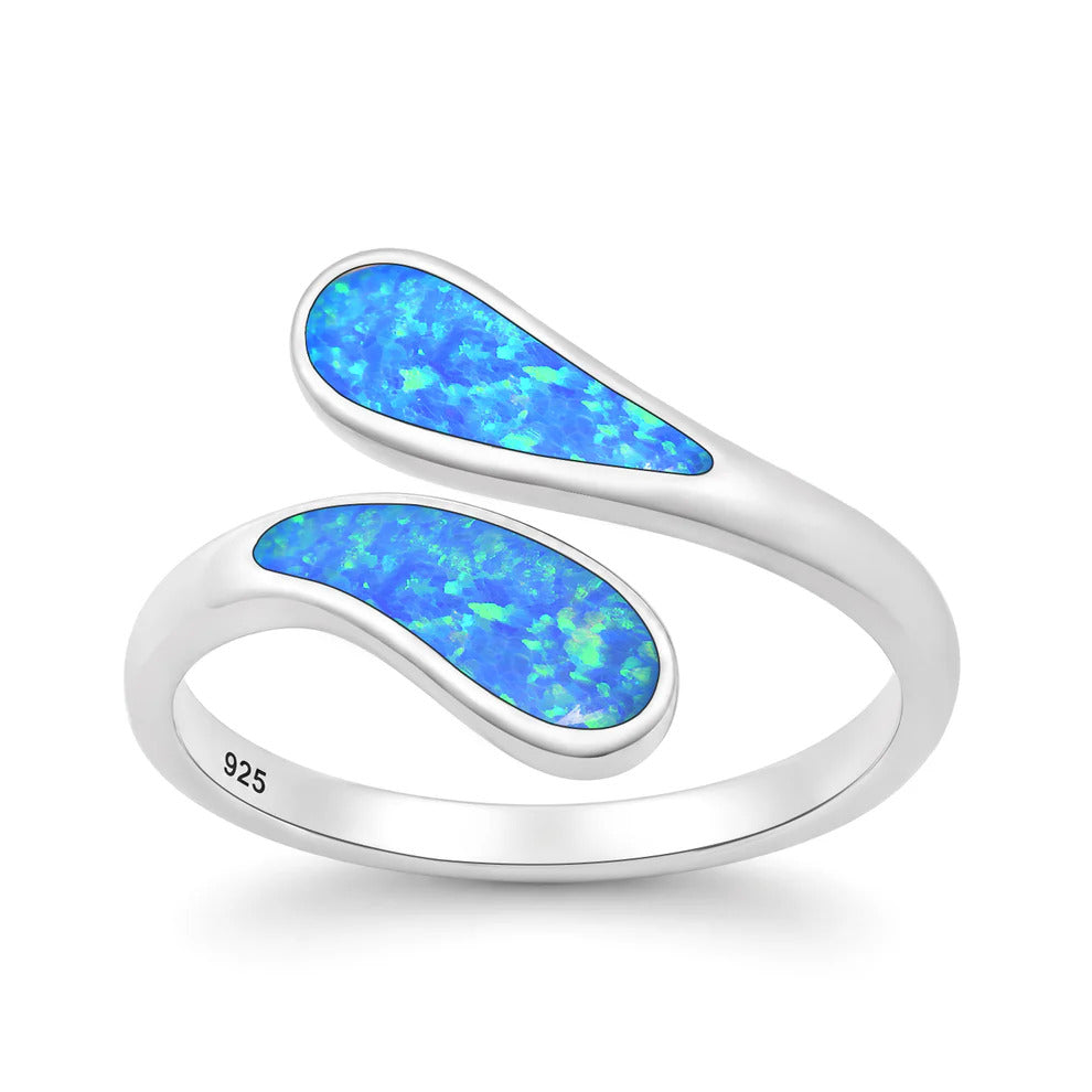 Sterling Silver Oxidized And Polished Wrap Blue Lab Opal Ring