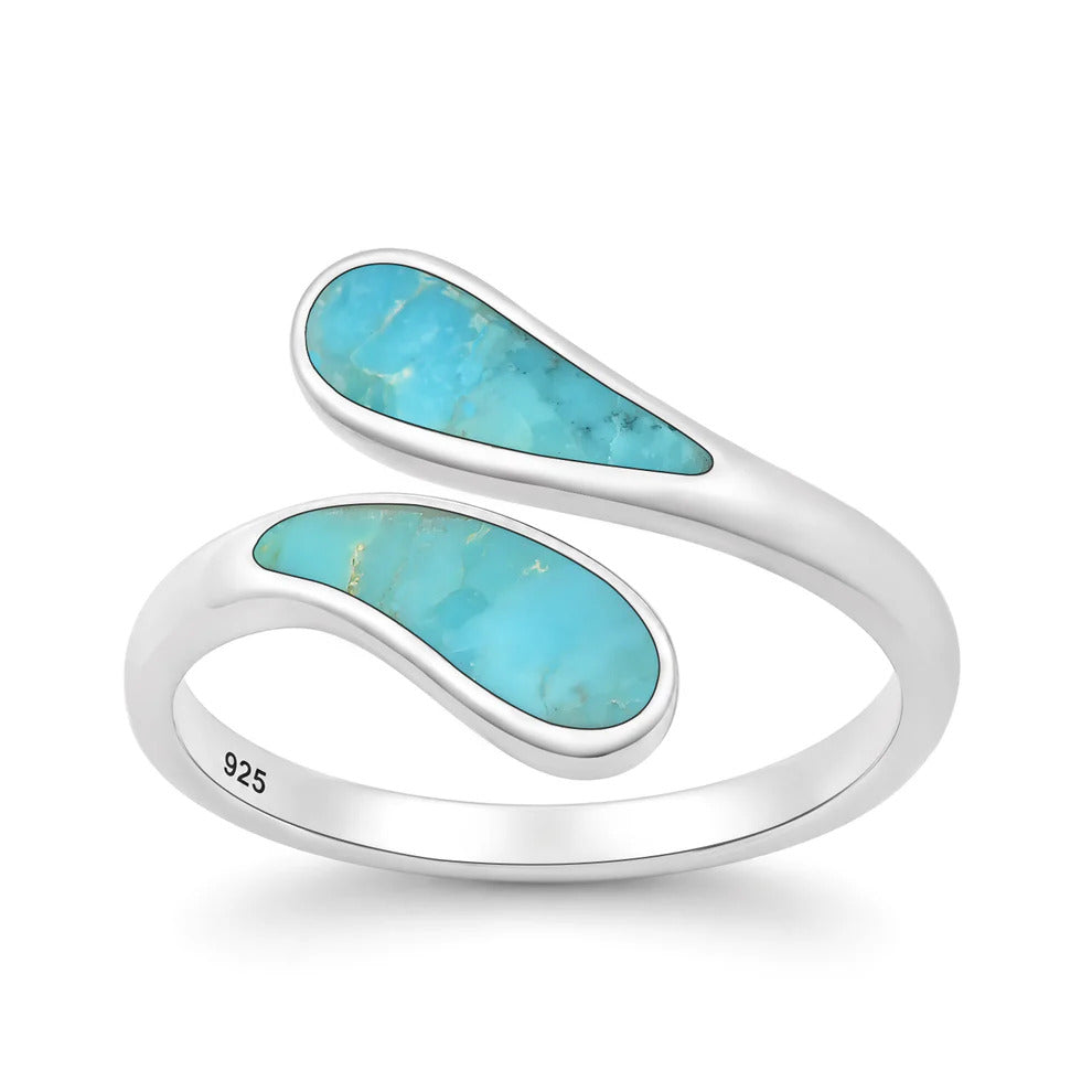 Sterling Silver Oxidized And Polished Wrap Turquoise STone Ring