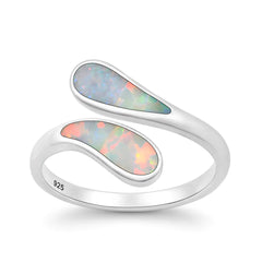 Sterling Silver Oxidized And Polished Wrap White Lab Opal Ring