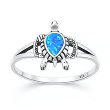 Load image into Gallery viewer, Sterling Silver Oxidized And Polished 13mm Turtle Blue Lab Opal Ring
