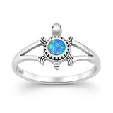Sterling Silver Oxidized And Polished Turtle Blue Lab Opal Ring