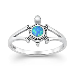 Sterling Silver Oxidized And Polished Turtle Blue Lab Opal Ring