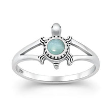 Load image into Gallery viewer, Sterling Silver Oxidized And Polished Turtle Larimar Stone Ring