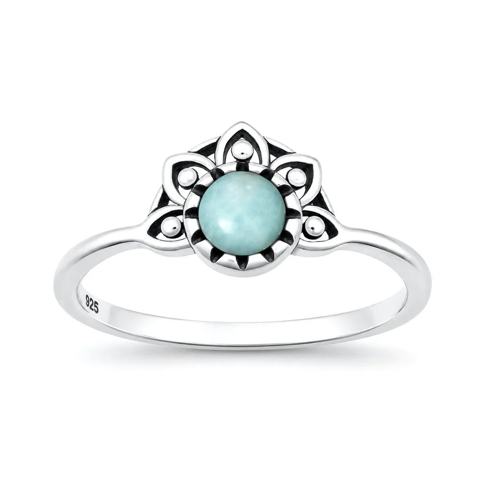 Sterling Silver Oxidized And Polished Henna Larimar Stone Ring