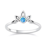 Sterling Silver Oxidized And Polished Lotus Crown Blue Lab Opal Ring