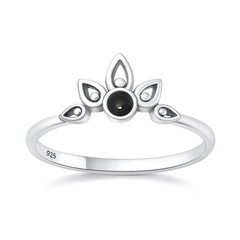 Sterling Silver Oxidized And Polished Boho Crown Turquoise Stone Ring