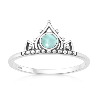 Sterling Silver Oxidized And Polished Turtle Larimar Stone Ring