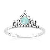 Sterling Silver Oxidized And Polished Turtle Larimar Stone Ring