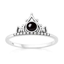 Load image into Gallery viewer, Sterling Silver Oxidized And Polished Boho Crown Black Agate Stone Ring