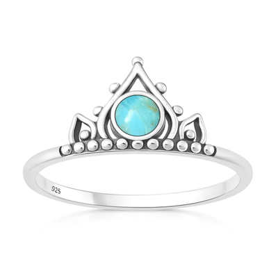 Sterling Silver Oxidized And Polished Vintage Boho Turquoise Stone Ring