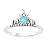 Sterling Silver Oxidized And Polished Vintage Boho Turquoise Stone Ring