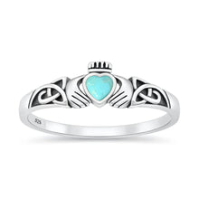 Load image into Gallery viewer, Sterling Silver Oxidized And Polished 6mm Claddagh Turquoise Stone Ring