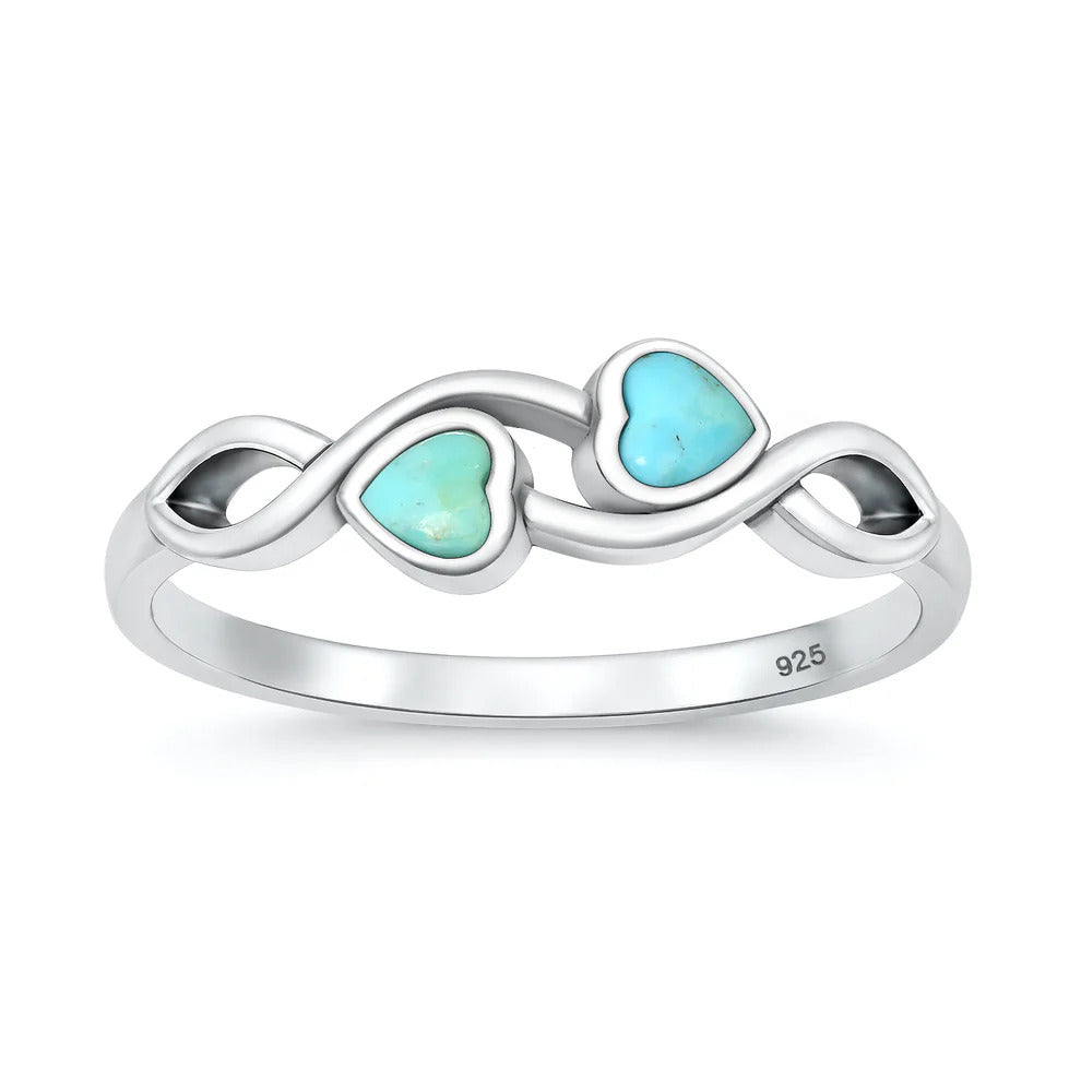 Sterling Silver Oxidized And Polished Hearts Turquoise Stone Ring