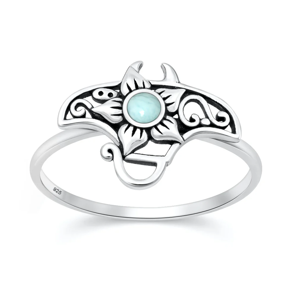 Sterling Silver Oxidized And Polished Crown Turquoise Stone Ring