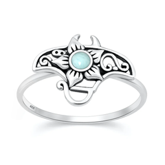 Sterling Silver Oxidized And Polished Crown Turquoise Stone Ring