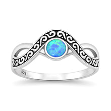 Load image into Gallery viewer, Sterling Silver Oxidized And Polished Tribal Wave Blue Lab Opal Ring