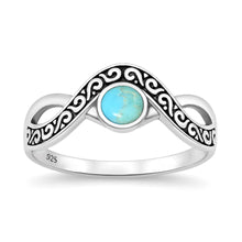Load image into Gallery viewer, Sterling Silver Oxidized And Polished Tribal Wave Turquoise Stone Ring