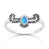 Sterling Silver Oxidized And Polished Eagle Blue Lab Opal Ring