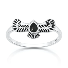 Load image into Gallery viewer, Sterling Silver Oxidized And Polished Eagle Black Onyx Stone Ring