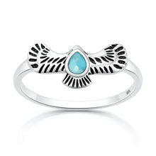 Load image into Gallery viewer, Sterling Silver Oxidized And Polished Eagle Turquoise Stone Ring