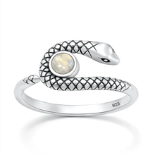 Load image into Gallery viewer, Sterling Silver Oxidized And Polished Snake Moonstone Stone Ring