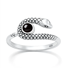 Load image into Gallery viewer, Sterling Silver Oxidized And Polished Snake Black Onyx Stone Ring