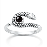 Sterling Silver Oxidized And Polished Snake Black Onyx Stone Ring