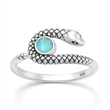 Load image into Gallery viewer, Sterling Silver Oxidized And Polished Snake Turquoise Stone Ring