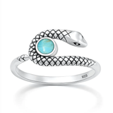 Sterling Silver Oxidized And Polished Snake Turquoise Stone Ring