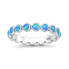 Sterling Silver Oxidized And Polished Hearts Blue Lab Opal Ring