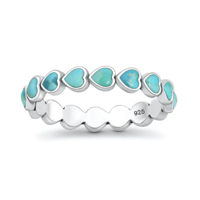 Sterling Silver Oxidized And Polished Hearts Turquoise Ring