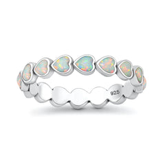Sterling Silver Oxidized And Polished Hearts White Lab Opal Ring