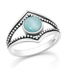 Load image into Gallery viewer, Sterling Silver Oxidized And Polished Larimar Stone Ring