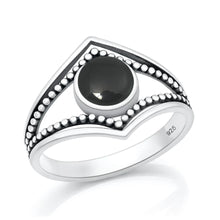 Load image into Gallery viewer, Sterling Silver Oxidized And Polished Bali Design Black Onyx Stone Ring