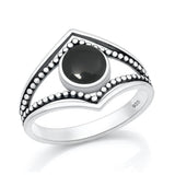 Sterling Silver Oxidized And Polished Bali Design Black Onyx Stone Ring