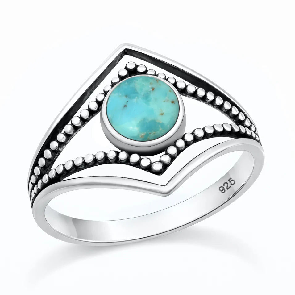 Sterling Silver Oxidized And Polished 15.8mm Turquoise Stone Ring