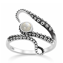 Load image into Gallery viewer, Sterling Silver Oxidized And Polished Tentacles Moonstone Stone Ring