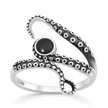 Load image into Gallery viewer, Sterling Silver Oxidized And Polished Tentacles Black Onyx Stone Ring