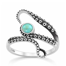 Load image into Gallery viewer, Sterling Silver Oxidized And Polished Tentacles Genuine Turquoise Stone Ring