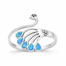 Load image into Gallery viewer, Sterling Silver Oxidized And Polished Blue Lab Opal Peacock Ring