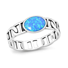 Load image into Gallery viewer, Sterling Silver Oxidized And Polished Mariner Band Blue Lab Opal Ring