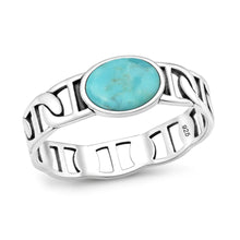 Load image into Gallery viewer, Sterling Silver Oxidized And Polished Mariner Band Turquoise Ring