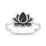 Sterling Silver Oxidized And Polished Black Onyx Lotus Ring