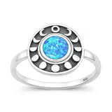 Sterling Silver Oxidized And Polished Moon Phases Blue Lab Opal Ring