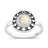 Sterling Silver Oxidized And Polished Moon Phases Moonstone Ring