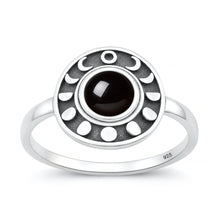 Load image into Gallery viewer, Sterling Silver Oxidized And Polished Moon Phases Black Agate Stone Ring
